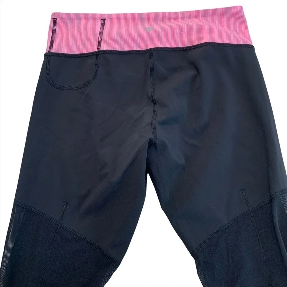 Lululemon Athletica Black & Pink Mesh Leggings Size 6 - Picture 5 of 16